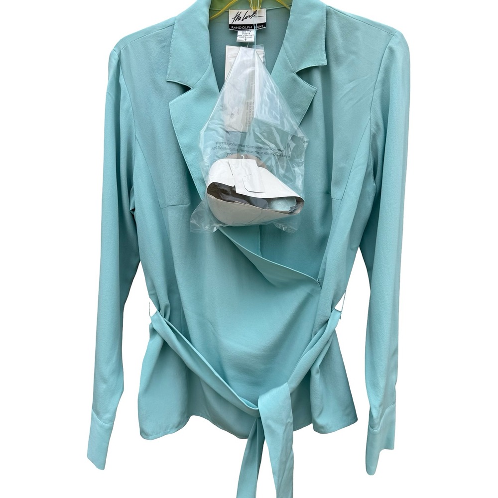 Randolph Duke The Look Aqua Blue 100% Silk Wrap Blouse HA2100 Womens Size 6 NWT
